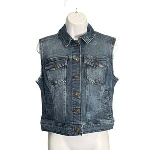 RE‎ Generation by Celebrity Pink Blue Denim Jean Vest Size S Sleeveless Crop Cut